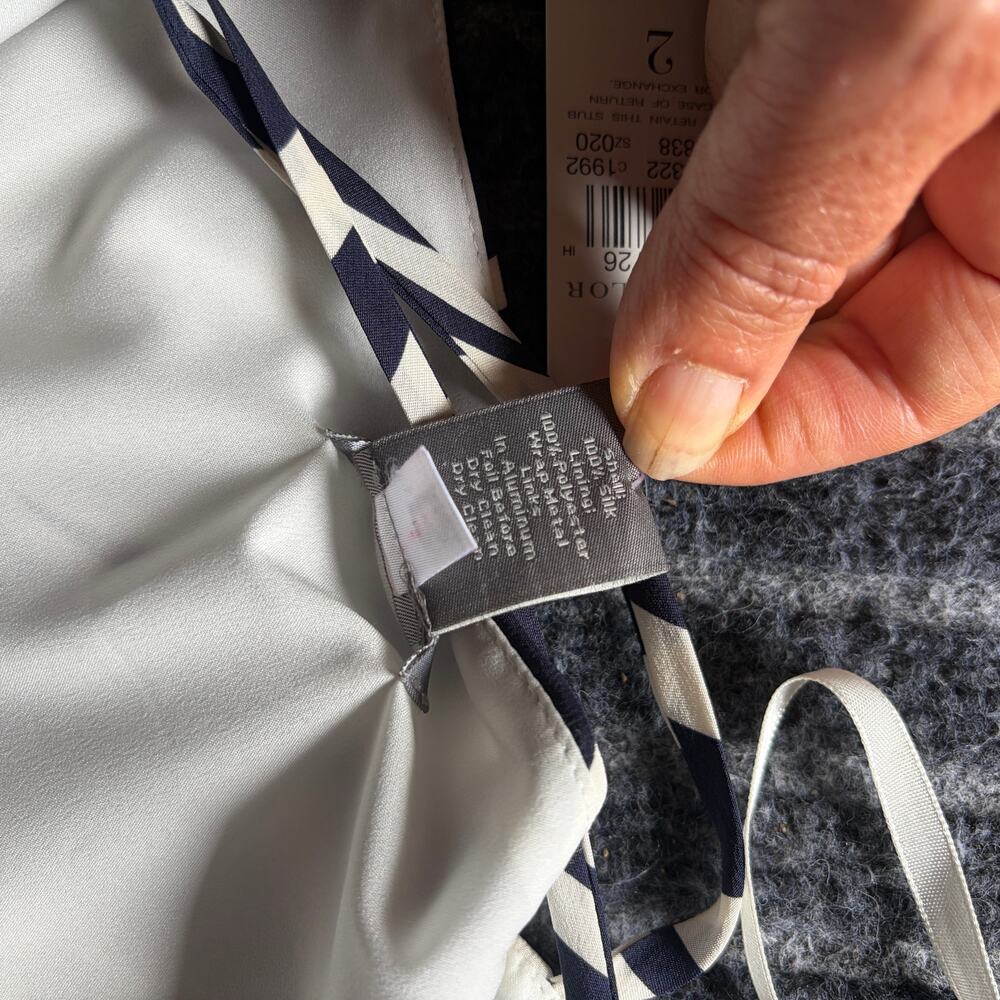 Ann Taylor Swirl Pattern Silk Dress Size 2 NWT Navy and Cream - Picture 9 of 11